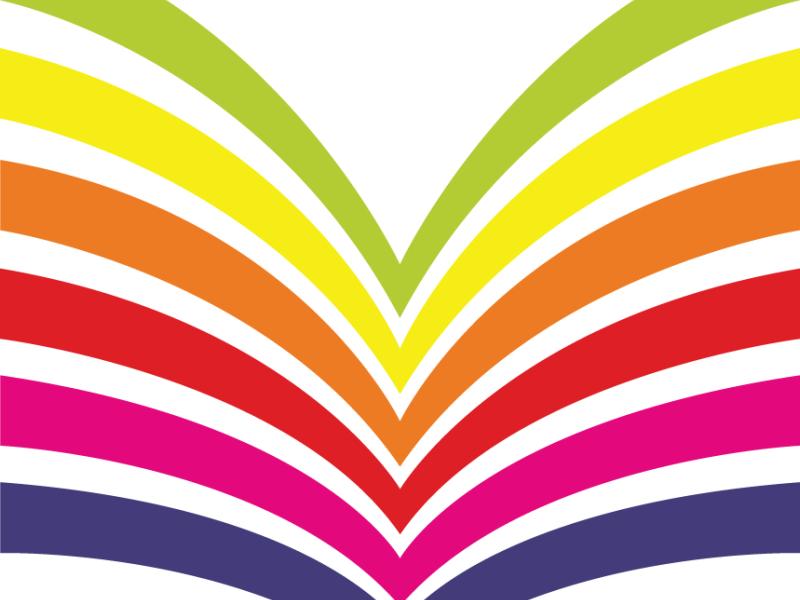 Billede forestiller logoet for bibliotekerne i Nordslesvig i form af en stiliseret bog med farvede sider